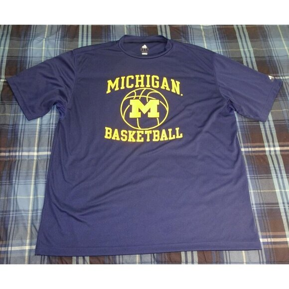 NCAA Michigan Wolverines Basketball Blue Adidas T-Shirt Size XL - Picture 1 of 6